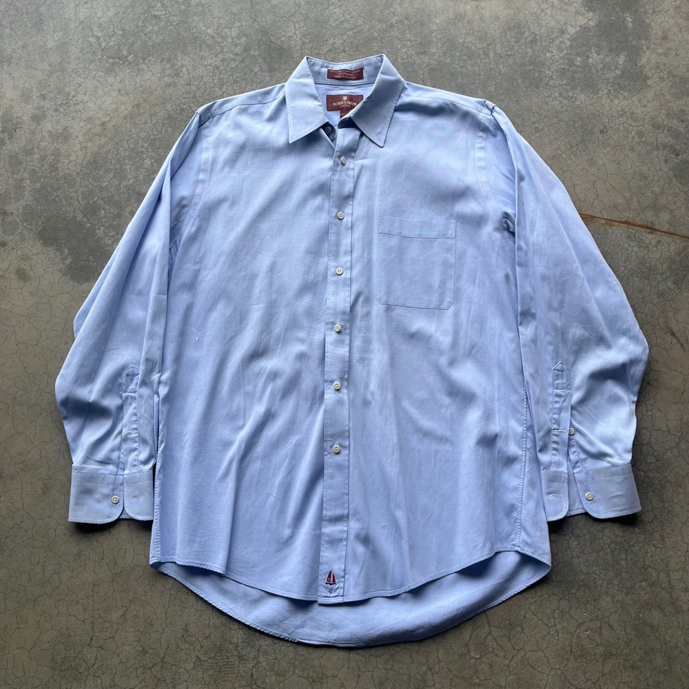 Nordstrom Classic Dress Shirt Mens 15.5 33 Blue 100% Cotton 2x2 Pinpoint L/S